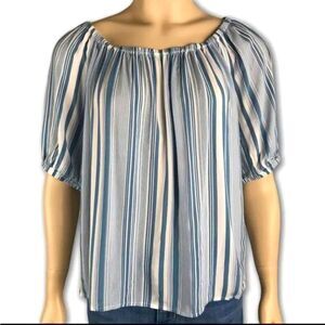Women’s petite loft blue and white vertically striped blouse size small nautical